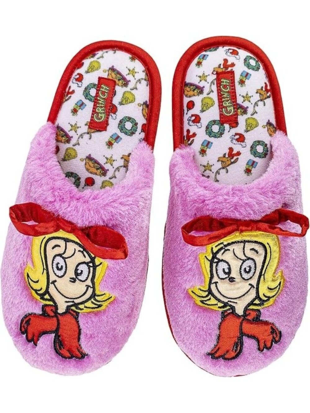 GRINCH Stole Christmas Cindy Lou Who Girl 9-10 Pink Slip On Clogs House Shoes